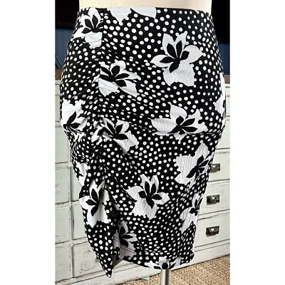 New $108 Anthropologie Porridge Black & White Polka Dot Floral Ruched Skirt L - Image 1 of 4