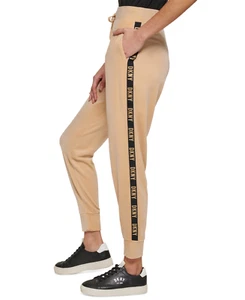 DKNY Womens Size Medium Metallic Logo Trim Velour Jogger Pants in Gold $69 - Picture 1 of 9