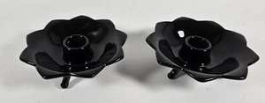 ๐ฏ๏ธ 1930s Fenton Ebony Glass Footed Candleholders โ Pair ๐ Art Deco Charm - Picture 1 of 7