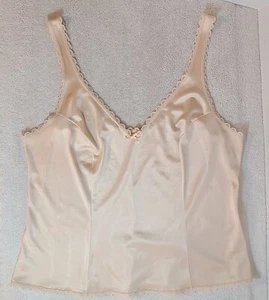 Woman’s Vintage Camisole JC Penny Slip Tank Top Size 38 Beige Lace Trim Bow - Picture 1 of 7