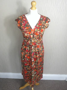 Max Mara Weekend Dress Size Small Silk Cotton Khaki Green Orange Print Holiday - Picture 1 of 13