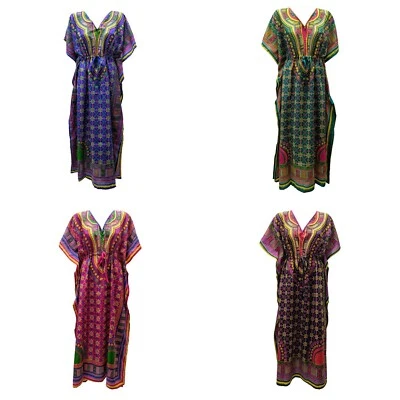 LADIES  DASHIKI TRIBAL AFRICAN PAISLEY BOHO BEACHWEAR LOUNGEWEAR KAFTAN COVER UP - Image 1 of 4