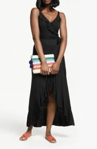 Boden Nora Black Wrapover Maxi Dress UK 6P Jersey Frill Strappy Salsa NEW J0441 - Picture 1 of 8