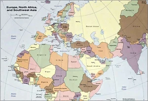 Cartel de pared 1981 mapa de Europa, norte de África y suroeste de Asia escuela en casa - Imagen 1 de 4