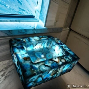 24" Square Blue Agate Bathroom Sink Luxury Gemstone Bathroom Sink Washbasin Deco - Picture 1 of 10