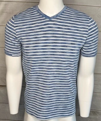 Vince Camuto Men's Blue White Striped Shirt Short Sleeve Size Medium EUC A1306 - Image 1 of 4
