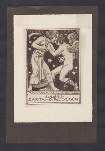 Zarita Heupel-Siegen Exlibris Radierung etching Eigenexlibris Erotik Jesus Eros - Picture 1 of 1