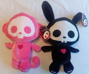 New w/ Tag Lot 2 SKELANIMALS Set Black Rabbit & Pink Dog Skeleton Plush Stuffed - Picture 1 of 13