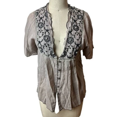 Blusa Top Para Mujer Faith Connexion Tostada Negra Ojales Manga Corta Cuello Profundo M Foto 1 de 4