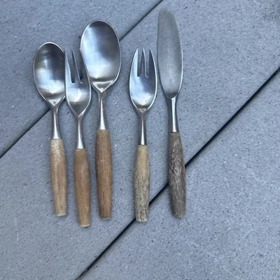 5 Piece Place Setting of Dansk Fjord Stainless Flatware- Teak Handles - Image 1 of 4