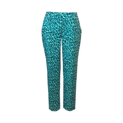Ann Taylor Y2K Ankle Animal Print Leopard Pants Womens 2 Petite Stretch Teal Y2K - Image 1 of 4