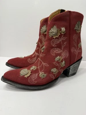 Botas al tobillo Old Gringo Belleville para mujer Abby Rose rojas gamuza tostadas florales talla 8 Foto 1 de 4