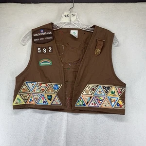 Gilet brownie vintage fille scouts taille grand LOT d'écussons épingle USA années 90 2000 - Photo 1/24