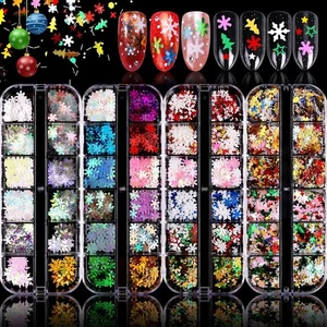 Kalolary 4 cajas Navidad copo de nieve arte en uñas lentejuelas brillantes, láser holográfico - Imagen 1 de 7
