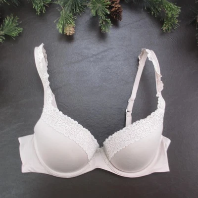 Aerie Real Sunnie Bra Womens 32C Light Pink Lace Demi Underwire Push Up Floral - Image 1 of 4