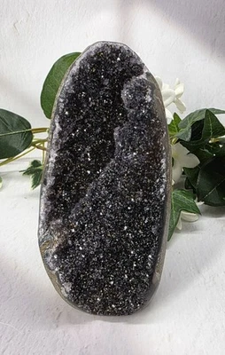 Black Starry Night Amethyst Geode Uruguay Amethyst Cut Base Amethyst Crystal  - Image 1 of 4