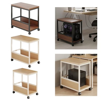 CPU Holder Wooden Metal Frame Under Desk Movable 2 Tier Computer Tower Shelf - Image 1 of 2