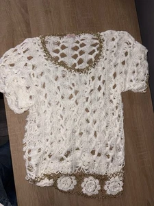 Blusa Missy DK Blanca Tejida a Crochet Top Talla Única Boho Floral Encaje Festival - Imagen 1 de 9