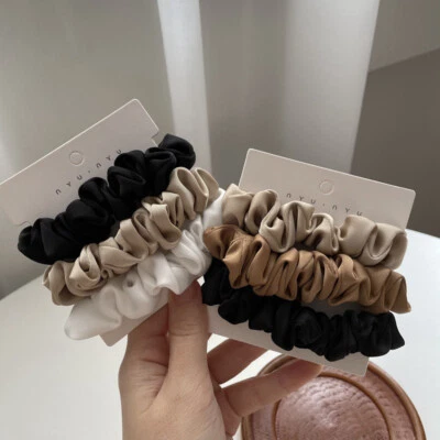 3Pcs/set Silky Satin Scrunchies Hair Rope Silk Elastic Hair Bands Pure Color - Image 1 of 4