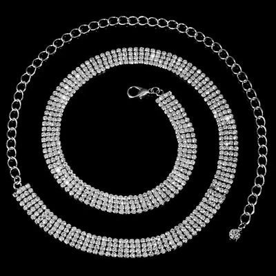 Mujer 4 Fila Diamante Cadena Cinturón Metal Cintura Oro Plata Accesorio Fiesta - Imagen 1 de 4