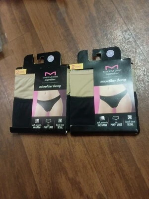 2件Maidenform女式7/L丁字裤灵感黑色和棕褐色内衣(4双)  — 第 1/4 张图片