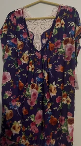 Top Faded Glory taglia XL viola multicolore stampa floreale stropicciato uncinetto schiena - Foto 1 di 10