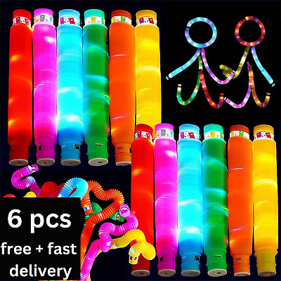 6 PCS-box Pack Led Fidget Pop Up Tube Gift Toys Stretch Pipe Sensory Toy Led DIY • 7.99£