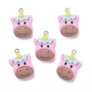 5 Fun Happy Pink Cow Resin Charm Pendants FREE P&P - Picture 1 of 3