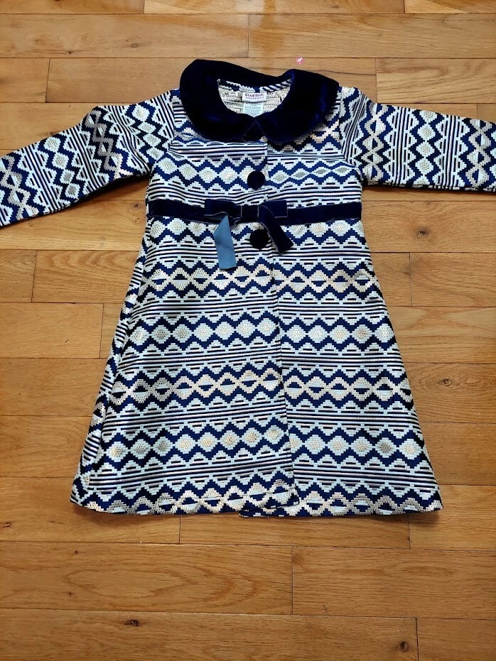 Chaqueta Blueberi Boulevard Brocado Azul Dorado Metálico Azul Terciopelo Acentos Niñas 6 Foto 1 de 4