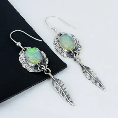 Australian Triplet Opal Gemstone 925 Sterling Silver Handmade Jewelry Earrings - Image 1 of 4