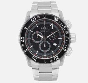 EDOX MENS $1860 CHRONOFFSHORE-1 CHRONOGRAPH SILVER BLACK DIAL WATCH 10221 3M NIN - Picture 1 of 3