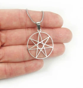 Septagram Necklace, 7 Pointed Star Heptagram Stainless Charm Pendant Chain Gift - Picture 1 of 8