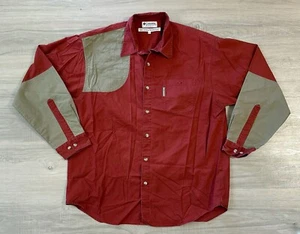 Vintage Columbia Mens Large Upland Radial Sleeve Shirt Elbow Shooting Patch Tan - Picture 1 of 2