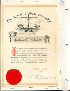 1932 ARTHUR E McDERITT BBB AWARD - 6/15/1915 BABY PATRICIA HISTORY LOS ANGELES - Picture 1 of 2