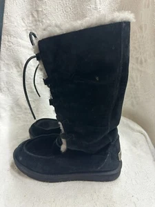 UGG Tall Black Boots Australia Uptown SN 1007081 Suede Grey Interior Women's 8 - Picture 1 of 8