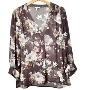 Joie Adeline Top Womens Silk Floral V-Neck Long Sleeve Blouse Gray Size Small - Picture 1 of 8