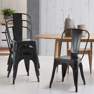 Black Metal Dining Chair Set of 4 Stackable Restaurant Bistro Chairs Bar Chairs - Picture 1 of 8