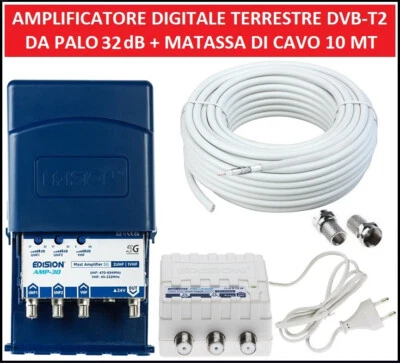 Kit Amplificatore Segnale Centralino da Palo Antenna Tv Alimentatore e Cavo 30dB - Immagine 1 di 4