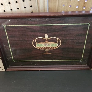 Antique Mahogany Serving Tray 2 Handles Lithograph Some Wear - Picture 1 of 5