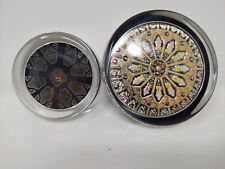 2 x STAINED GLASS/GEOMETRIC DESIGN GLASS PAPERWEIGHTS