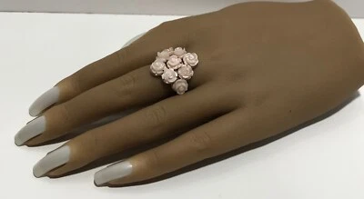 8MM PINK SOUTH SEA MOTHER OF PEARL FLORAL RHODIUM OVER STERLING SILVER RING/7.25 - Image 1 of 4