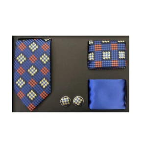 Nuevo Formal Hombre Corbata Delgada 2 Hankies Puño Eslabones Regalo Set Azul Naranja - Imagen 1 de 3