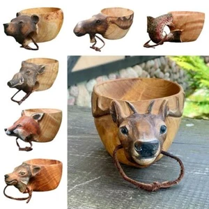 Decoration Wooden Mug Animal Shape Hand Carved Cup Coffee Cup Animal Water Cup - Picture 1 of 19