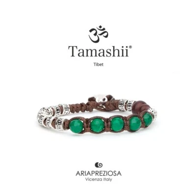 Bracciale Tamashii Tibet, ruota della preghiera multifaced agata verde e argento - Immagine 1 di 4