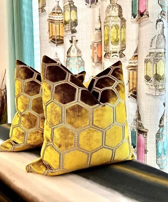 MANIPUR ~ Ochre Colorway Designers Guild Velvet Pillow Cushion COVER - Image 1 of 4