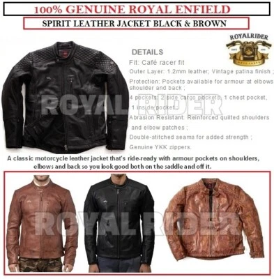 100% GENUINE ROYAL ENFIELD "SPIRIT JACKET LEATHER" BLACK/BROWN -EXPRESS SHIPPING - Image 1 of 4