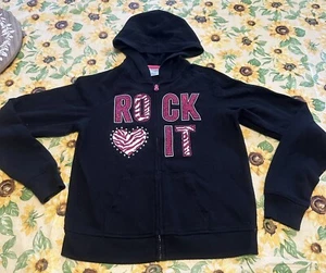 Danskin Now Girls LG 10-12 Black W/Pink Glitter Rock It Heart Zebra Hoodie LN - Picture 1 of 5