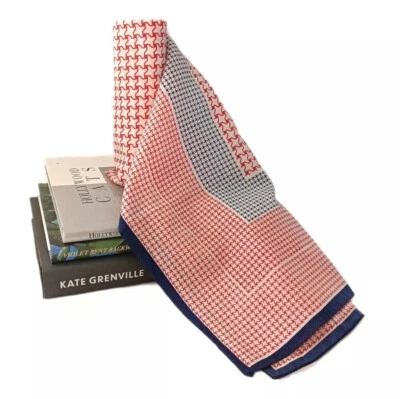 70s Trevira Italian Scarf Red White Blue Polyester Houndstooth Square, Tag Wear - image 1 of 4