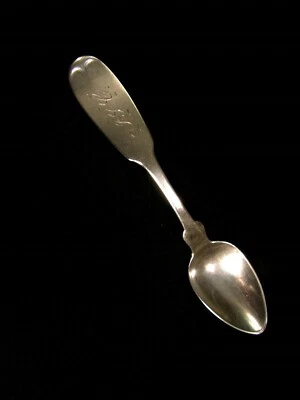 Antique CW-Era 1800s WOOD & HUGHES COIN SILVER TEASPOON, Hand-Engraved "J.L.C." - Image 1 of 4