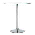 Modern Bar Table Dining Room Kitchen Clear Round Glass Top Steel Frame 2 Person